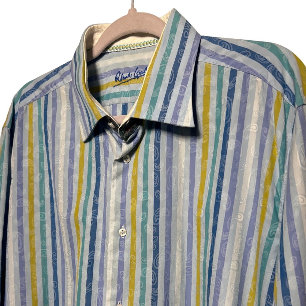 Robert Graham Mens Multi Stripe Paisley Long‎ Sleeve Button Down Sz XL / 44 17.5